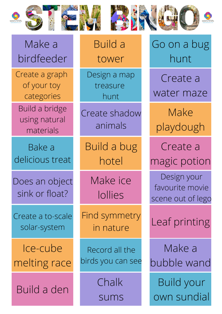 STEM Bingo chart for fun family challenges
