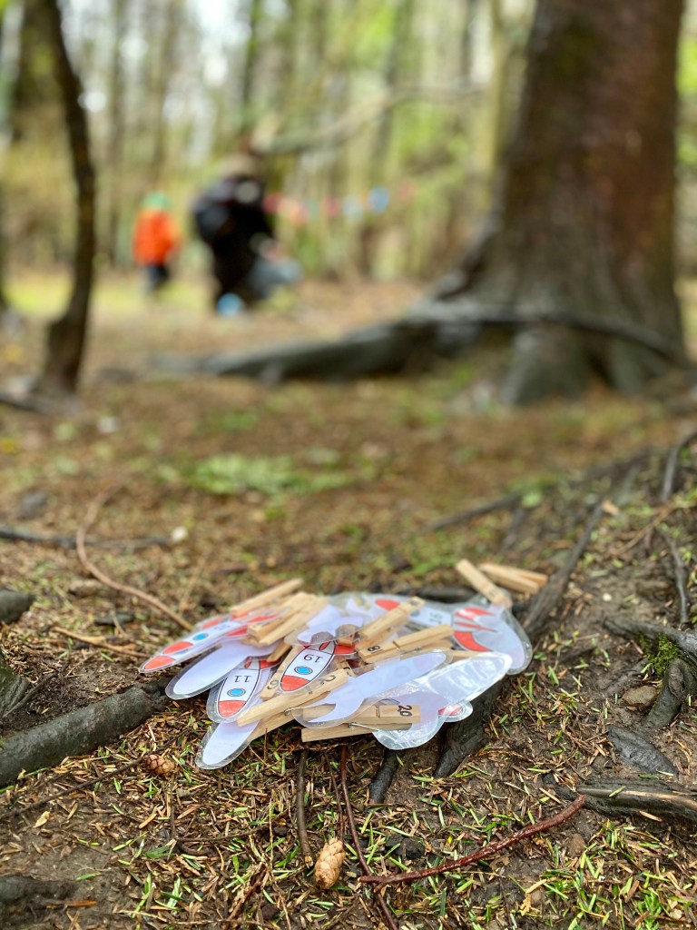 Rocket numbers at outdoor STEM classes where children can practise their number recognition and fine-motor-skills